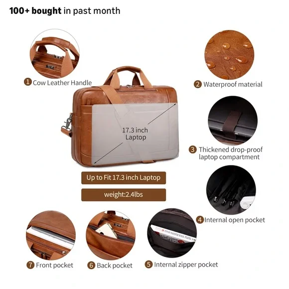 NWT Convertible Tan Leather Laptop Briefcase & Backpack - - Picture 10 of 10